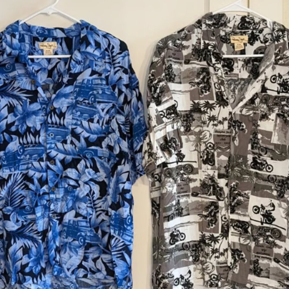 LOT OF 2 VINTAGE PANAMA JACK HAWAIIAN TROPICAL SHIRTS - SIZE XL - PREOWNED